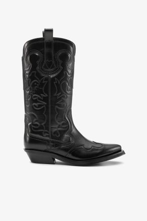Ganni Mid Shaft Embroidered Western Boots in Black/Black Responsible Size 2 Womens