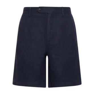 MC2 Saint Barth Casual Shorts, male, Blue, Size: XL Linen Herringbone Shorts