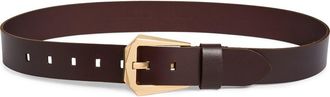 AllSaints Western Hexagon Buckle Leather Belt in Deep Brown /Warm Brass at Nordstrom Rack, Size X-Large