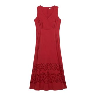 Oltre A-lijn jurk met broderie anglaise borduurwerk - Dames - Casual kleedjes - Rood - S - Katoen - Kleedjes