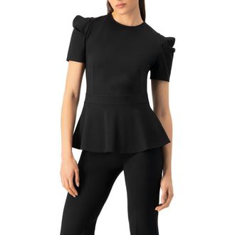 Ivonne Short Sleeve Peplum Blouse in Black at Nordstrom, Size 10