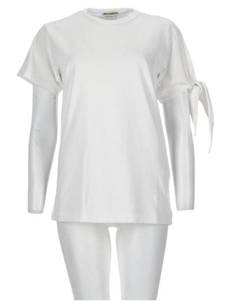 J.W.Anderson Round Neck Tied Side Sleeves White Cotton T-Shirt