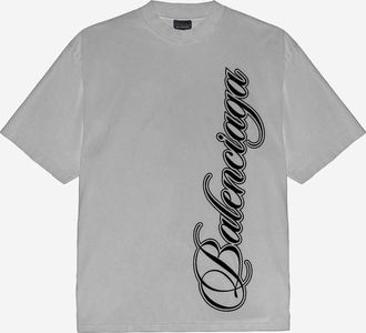 Balenciaga Mens Cotton T-Shirt With Logo Print Grey T-Shirts And Polos