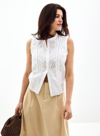Contemporaine Womens Broderie anglaise sleeveless shirt
