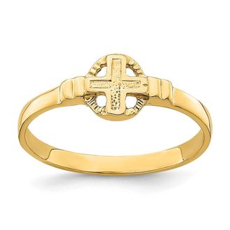 Diamond2Deal 14k Yellow Gold Polished Cross In Circle Ring