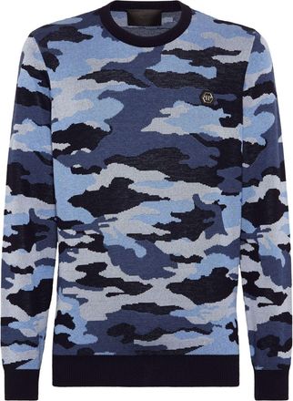 Philipp Plein camouflage-pattern merino jumper - men - Merino - XXXXL - Blue