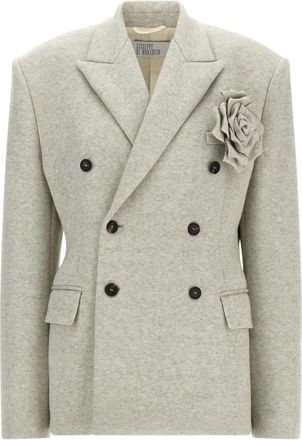Giuseppe Di Morabito Jassen, Dames, Beige, XS, Leer, Oversized Blazer met Decoratieve Speld