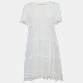 Alice & Olivia Alice + Olivia White Jersey & Lace Flared Mini Dress