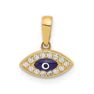 Diamond2Deal 14k Yellow Gold Polished Cubic Zirconia and Enamel Evil Eye Pendant