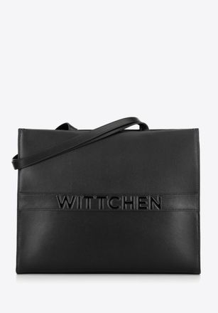 Wittchen Dames leren shopper met groot logo, zwart, natuurlijk leer