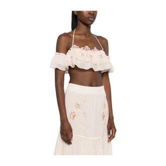 Ermanno Scervino Blouses, female, Pink, Size: 2XS Ruffled Lace-Trim Blouse