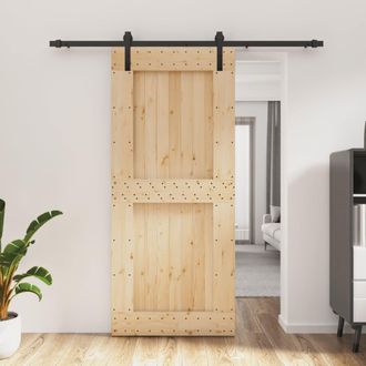 Berkfield Home Sliding Door with Hardware Set 90x210 cm Solid Wood Pine in Brown