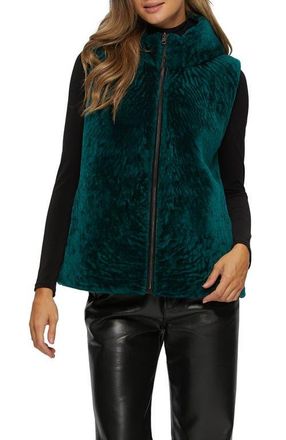 Gorski Reversible Genuine Shearling Hooded Vest in Emerald/black at Nordstrom, Size Medium