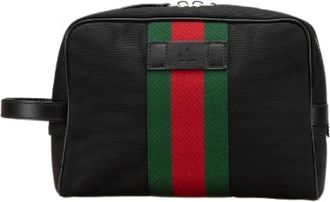 Gucci Pre-owned Clutches, male, Black, Size: ONE SIZE Pre-owned Leather Nylon Canvas Clutch Bag - Sherry Line