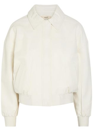 Skiim Boxy Leather Bomber Jacket - Off White - 40 (UK12 / M)
