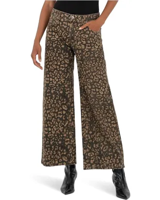 Kut from the Kloth Meg High Waist Ankle Wide Leg Jeans In Wood Cheetah
