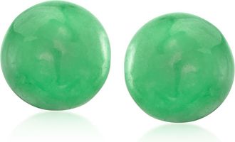 Ross-Simons 10mm Jade Stud Earrings in 14kt Yellow Gold