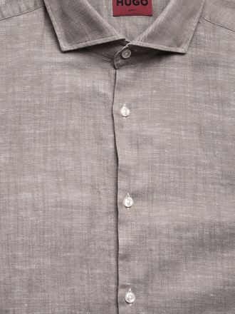 HUGO BOSS Mens Shirt Cotton-Linen Taupe