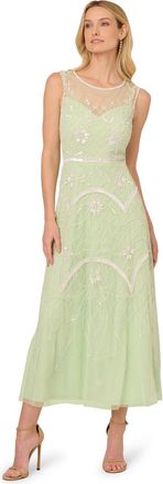 Adrianna Papell Womens Beaded Ankle Length Dress - Green - Size 16 UK