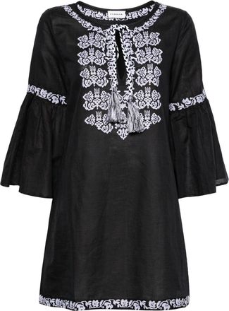 P.A.R.O.S.H. Ciclone floral-embroidered minidress - women - Linen/Flax/Cotton - M - Black