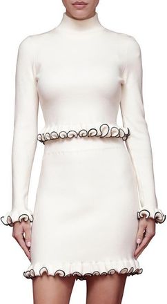 Avec Les Filles Ruffle Trim Mock Neck Sweater in Cream at Nordstrom, Size X-Small