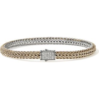 John Hardy Icon Bracelet, Reversible, Diamonds, 5mm in Silver And Gold at Nordstrom, Size Medium