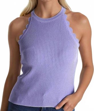 Q2 Womens Game Day Scallop Trim Ribbed High Neck Tank Top In Lavender