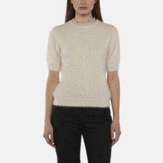 Jean Paul Gaultier Jean Paul Gaultier Cream Knit Short Sleeves Fuzzy Sweater