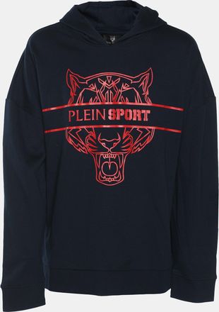 424 Plein Sport Navy Blue Jersey Tiger Print Hoodie
