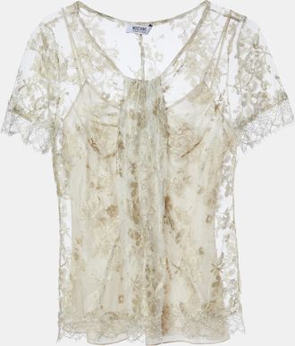 Moschino Cheap And Chic Gold Floral Lace Half Sleeve Top