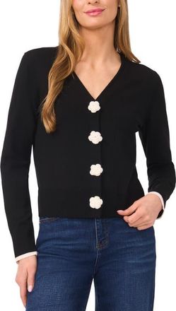 CeCe by Cynthia Steffe Crochet Flower Accent Cardigan in Rich Black at Nordstrom, Size Xx-Small