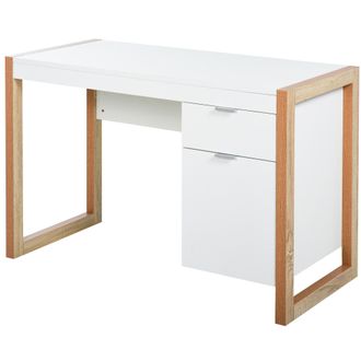 HOMCOM Mesa De Escritorio Espaciosa Con Caj&oacute;n Armario Patas En Forma De Marco De Estilo Moderno 112,5x50x75,5 Cm Blanco