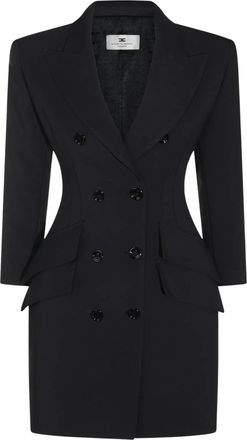 Elisabetta Franchi Black Abito Cr&ecirc;pe Double-Breasted Mini Dress