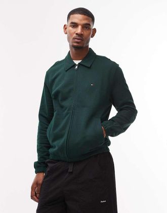 Tommy Hilfiger Essential - Felpa in spugna verde scuro con zip