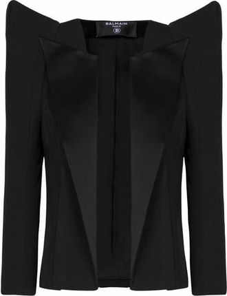 Balmain Cropped Grain De Poudre Jacket With Structured Shoulders in Black at Nordstrom, Size 38