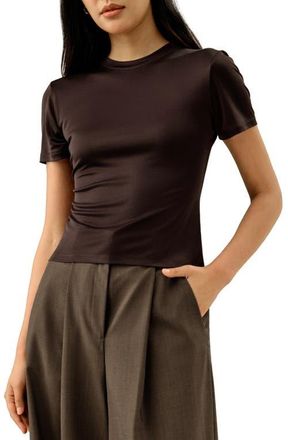 LilySilk Slim Fitted Silk Jersey Tee in Cocoa at Nordstrom, Size X-Small