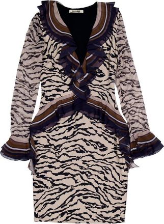 Roberto Cavalli Zebra-Print Ruffled Mini Dress, Brand Size 40 ( US Size 6 )