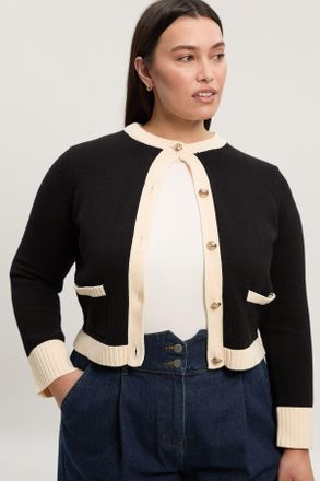 Karen Millen Womens Plus Size Cotton Cropped Knit Boxy Cardigan - Monochrome Multi - Size X-Large