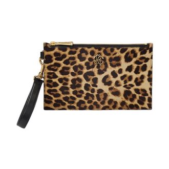 Roberto Cavalli Wallets & Cardholders, female, Brown, ONE SIZE, Leopard Print Clutch with Metal Logo