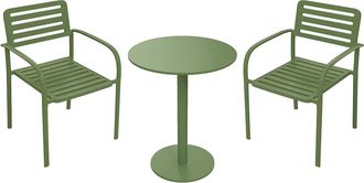 Vente-Unique Comedor de jard&iacute;n de metal: Mesa D.60 cm y 2 sillones apilables - Verde - NILY de MYLIA