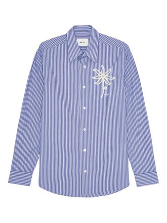 Nn.07 Camicia a righe con ricamo a fiori - Blu
