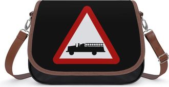 Generic Road Sign Fire Station Crossbody Bag Womens Handbag PU Message Bags Shoulder Purse with Adjustable Strap