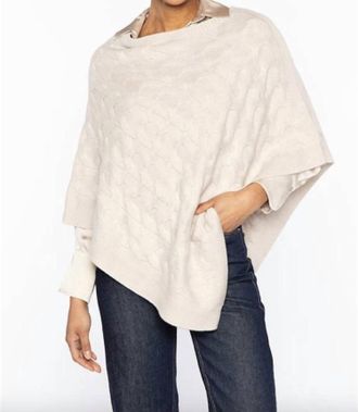 Kinross Cashmere Luxe Cable Poncho In Oat