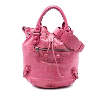 Balenciaga Pre-owned Balenciaga Lambskin Motocross Giant Brogues Pompon Bucket Bag Ladies 204540A.5669 497717