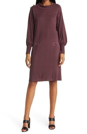 Ming Wang Rib Balloon Long Sleeve Knit Dress in Auburn Brown at Nordstrom Rack, Size Medium