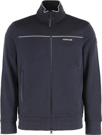 Moncler Full-zip Hoodie van een katoenmix - Heren - Vesten met rits - Blauw - M - Katoen - Hoodies & sweatvesten