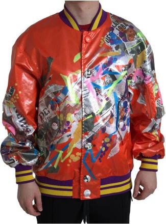 Dolce & Gabbana Oranje Button Polyester Bomberjack - Heren - Bomber jackets - Oranje - XS - Polyester - Jassen