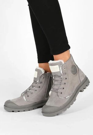 Palladium Pampa Hi Zip - Dames - Veterlaarzen - Grijs - 39 EU - Leer - Schoenen