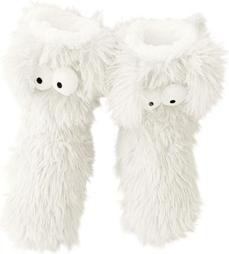 Generic Cute Non-Slip Plush Slipper Socks for Warm Winter, Big Eye Puppy Fuzzy Home Floor Shoes Sleep Socks for Man Woman (White)