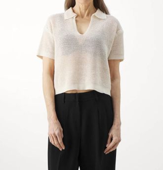 Vanessa Bruno Cyntinelle Mesh Polo Top In Ecru